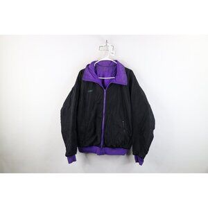 Vintage 90s Columbia Mens Large Distressed Reversible Bomber Jacket Black Purple
